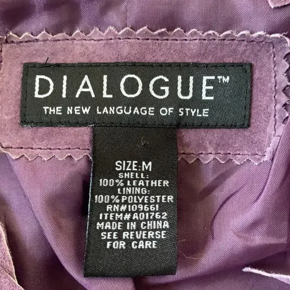 Dialogue purple 100% leather fringed jacket shoulder pads fully lined size M - Picture 3 of 8